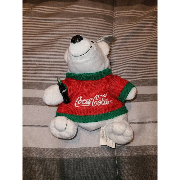 Coca Cola Bean Bag Polar Bear Plush Stuffed Toy With Coca Cola Sweater & Bottle - Picture 1 of 6